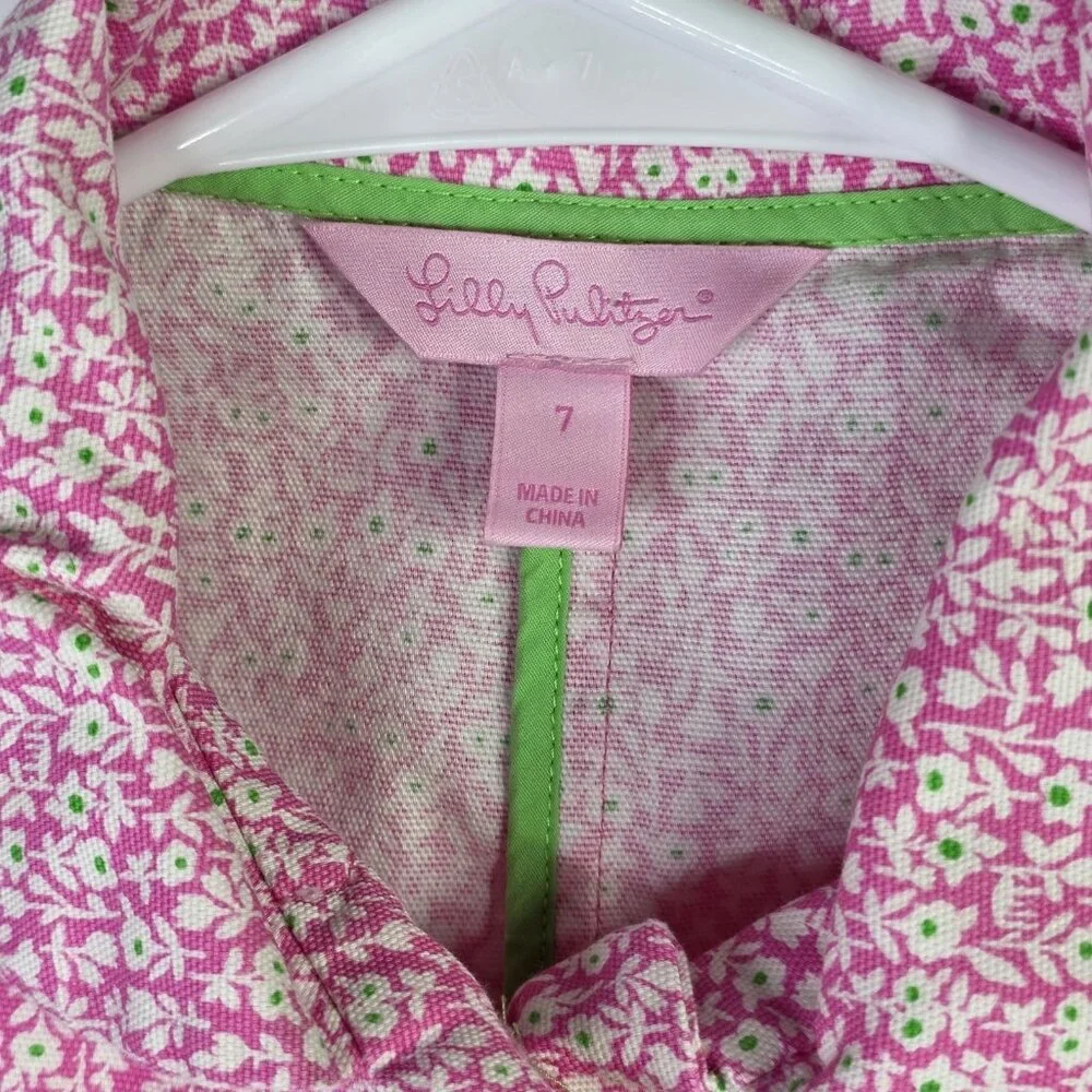 Lilly Pulitzer Coat Girls 7 Pink Floral Button Lightweight Spring Jacket Casual